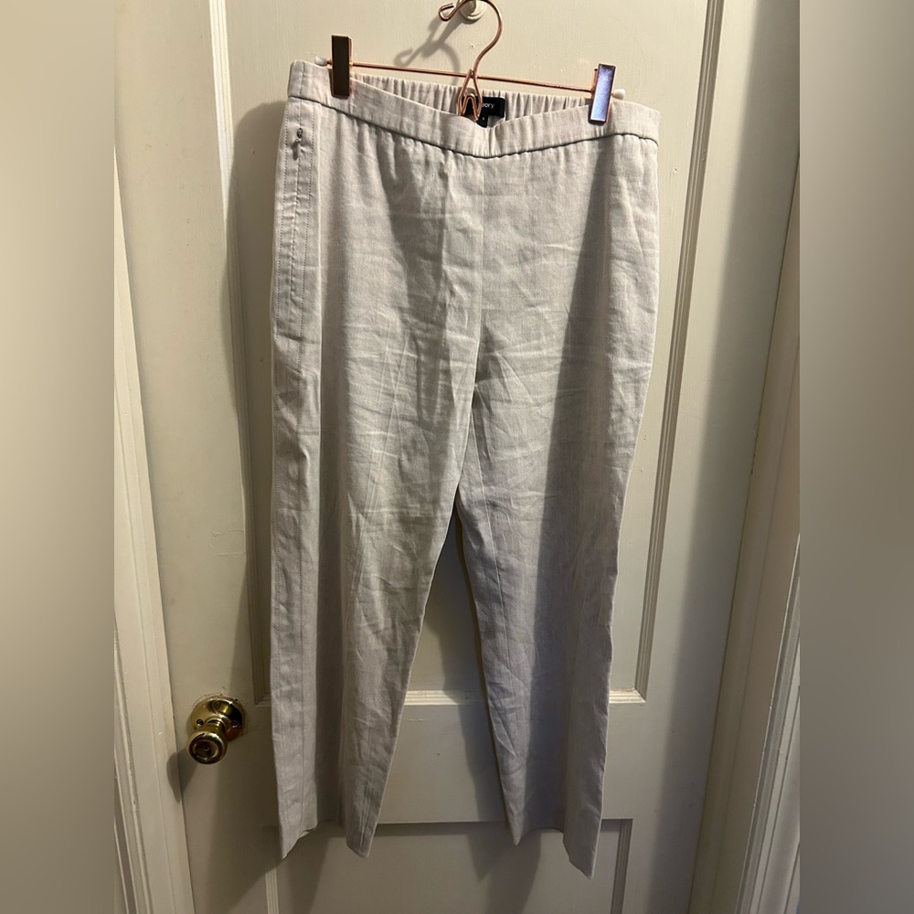 Theory women’s pull on‎ linen blend light tan pants straight leg size 6